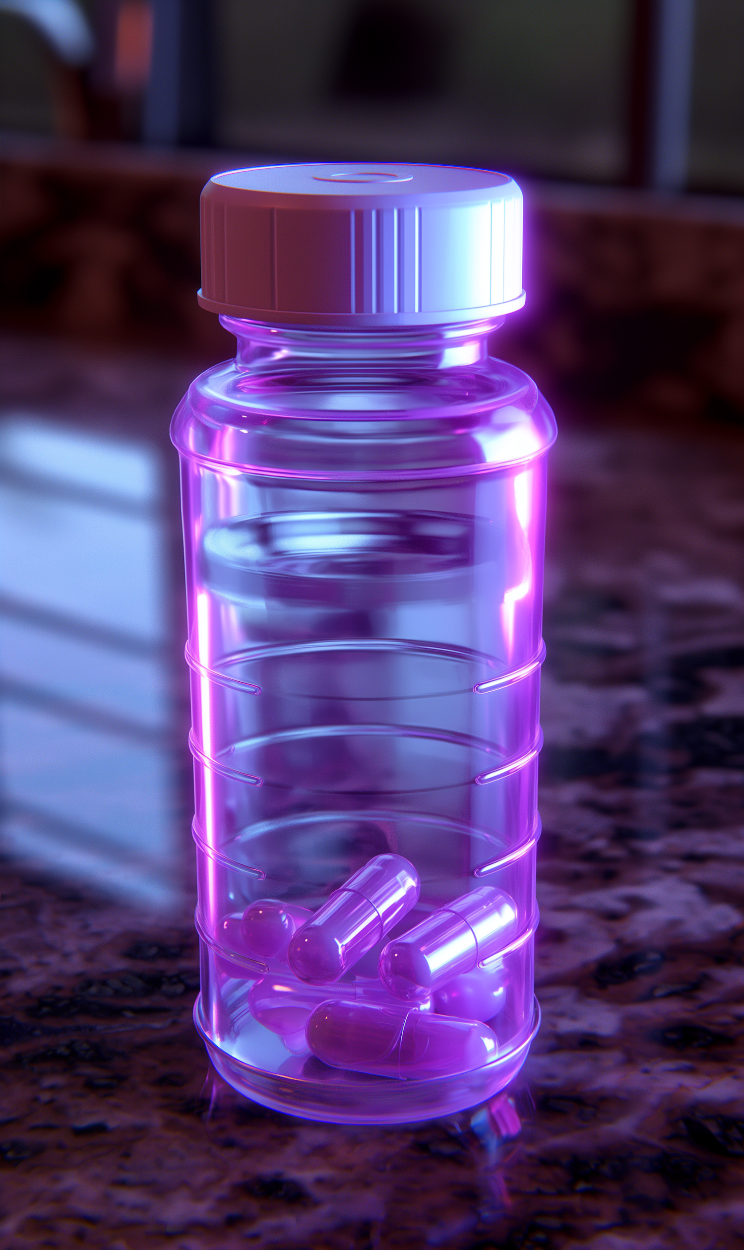 Purple Capsule Bottle on Marble Counter