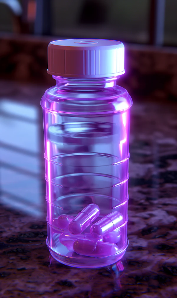 Purple Capsule Bottle on Marble Counter