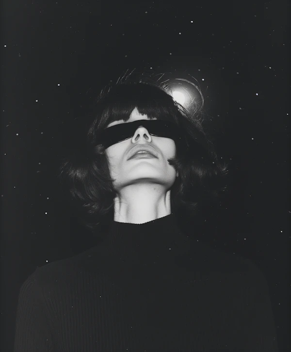 Striking Portrait with Cosmic Background