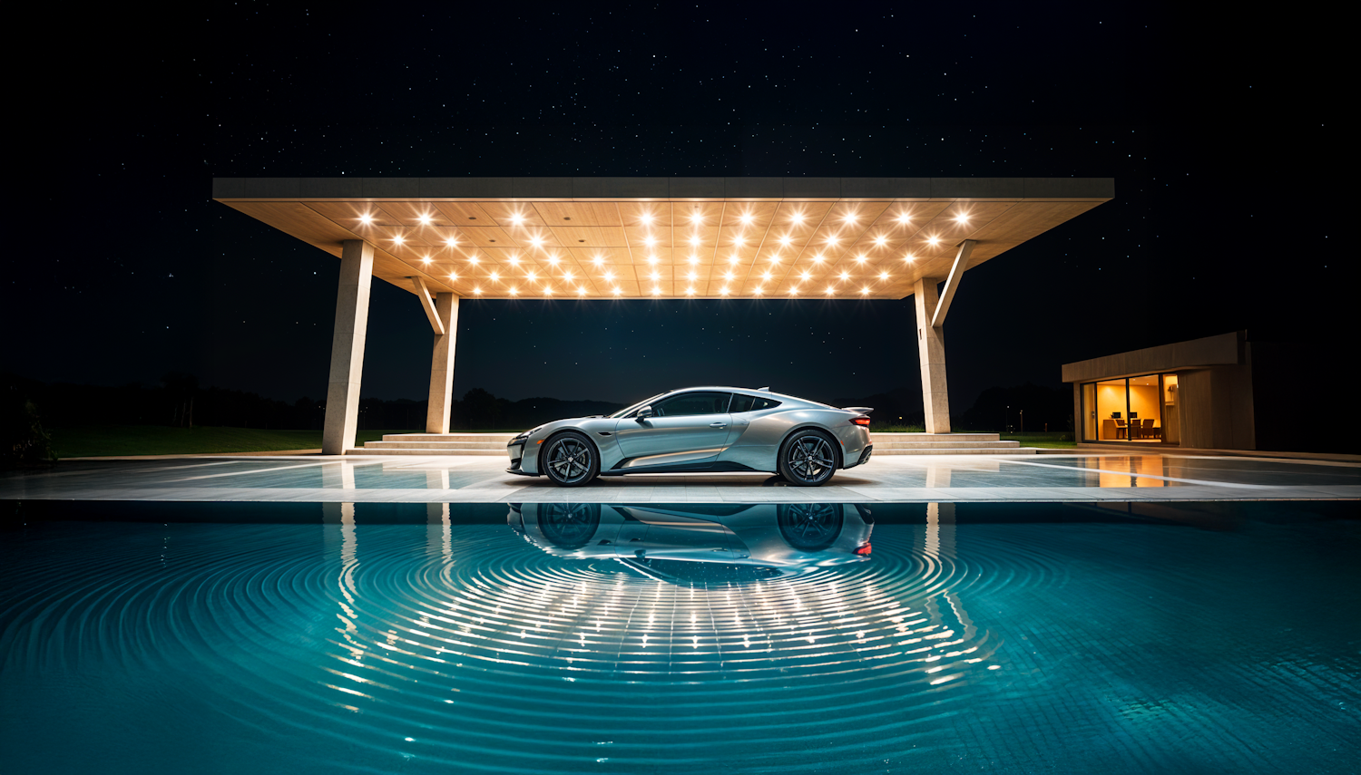 Sleek Silver Sports Car at Night