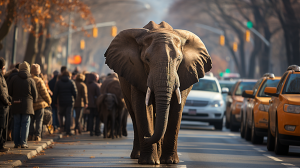 Urban Elephant's Serene Stroll