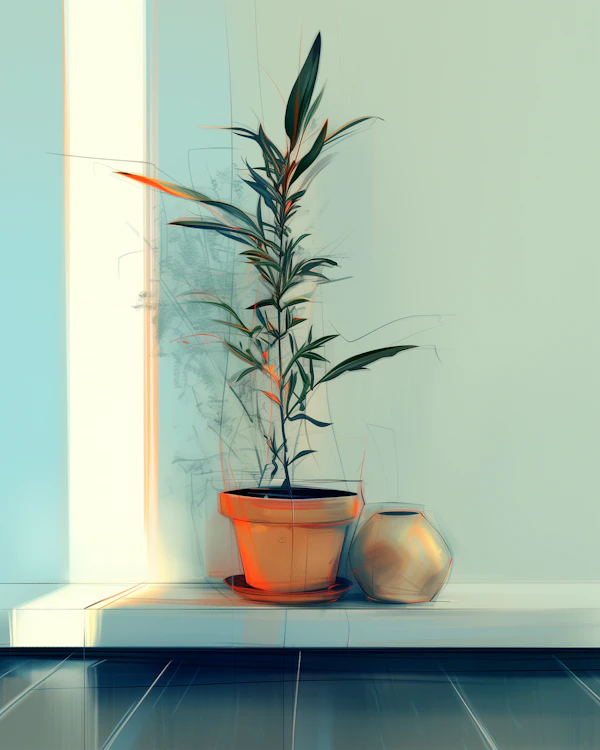 Minimalist Plant and Vase Composition