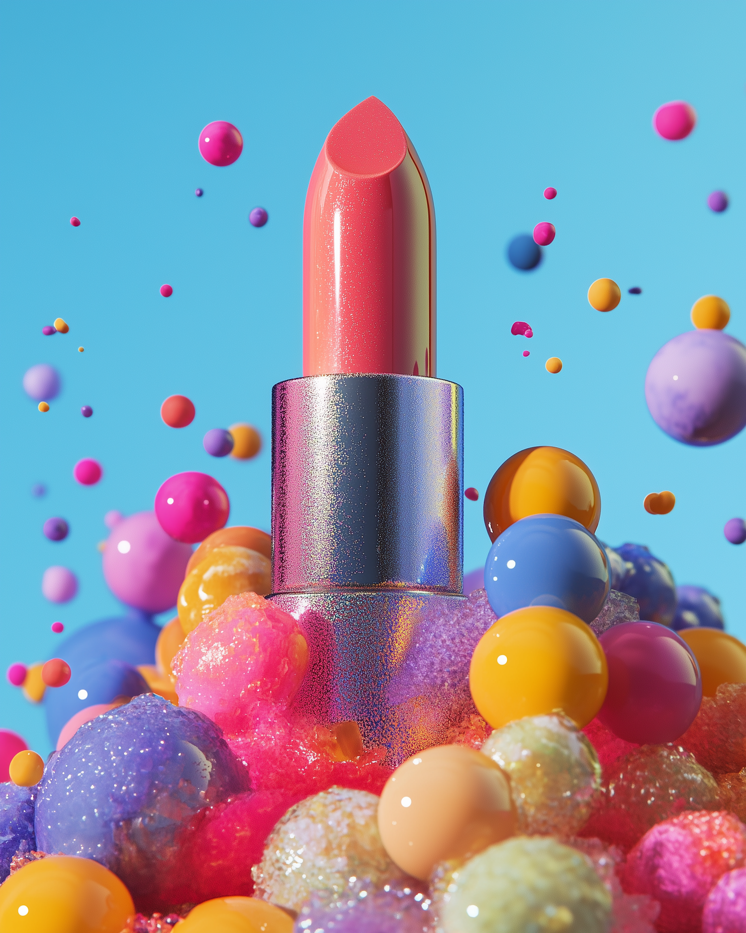 Vibrant Lipstick and Colorful Spheres