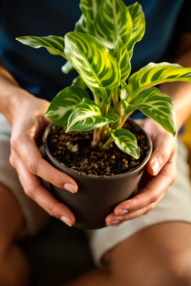 Close-up of Hands Holding a Potted Plant