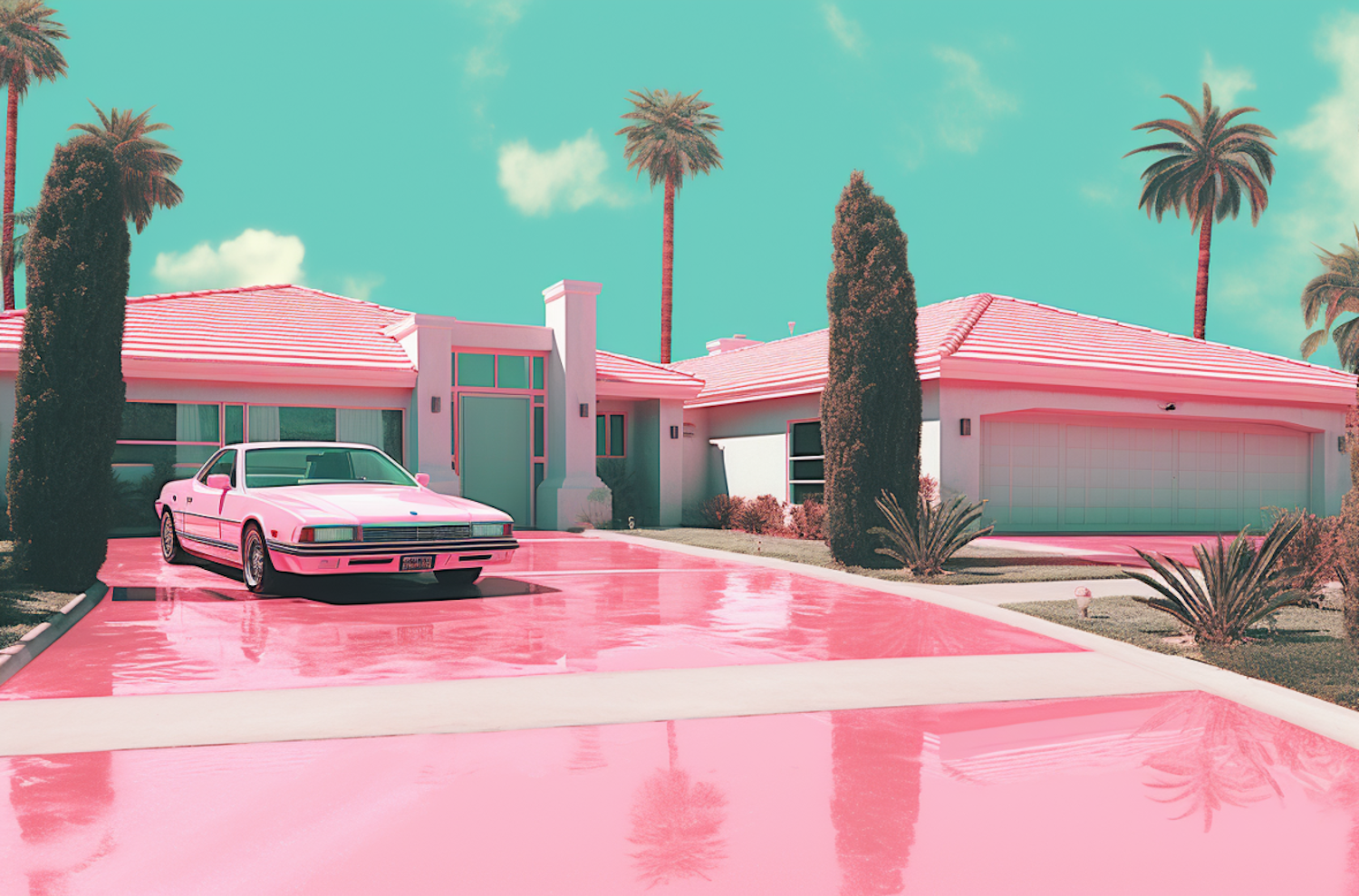 Retro Elegance in a Pink Dreamscape