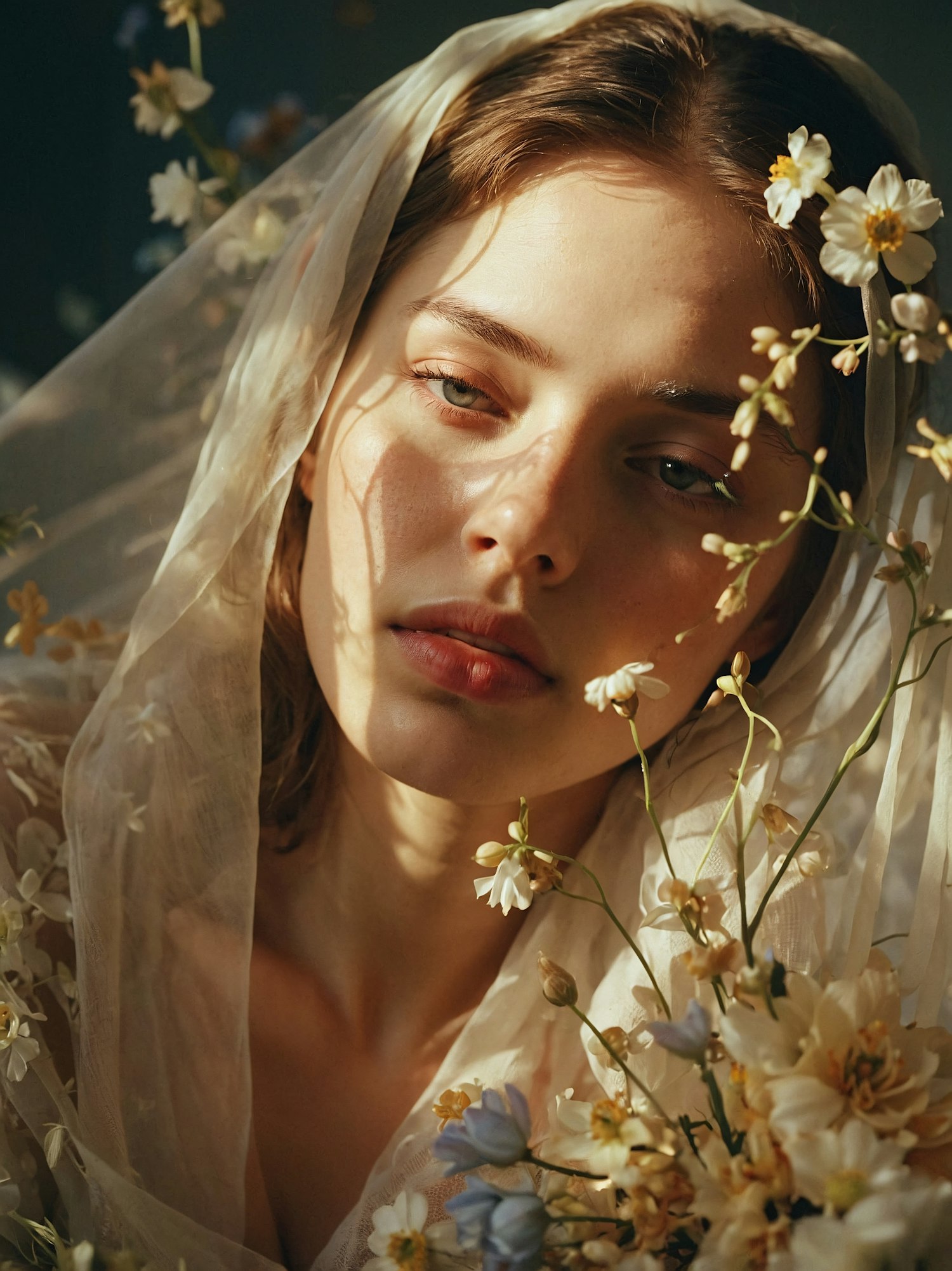 Serene Portrait with Flowers