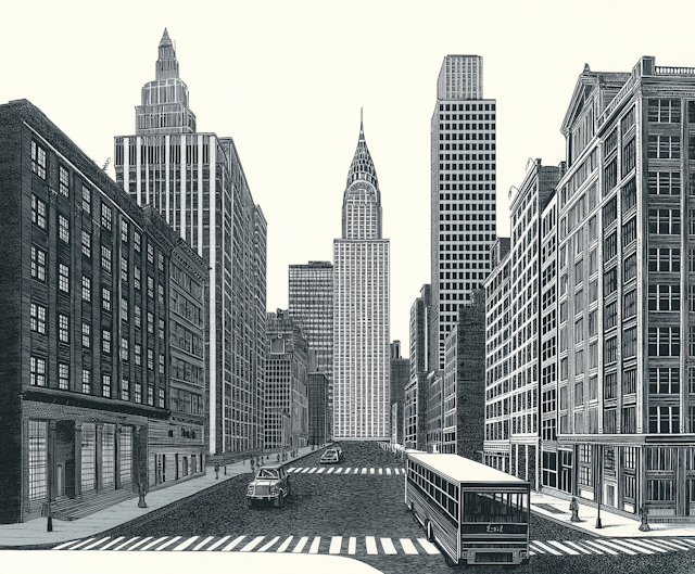 Vintage New York Cityscape Illustration