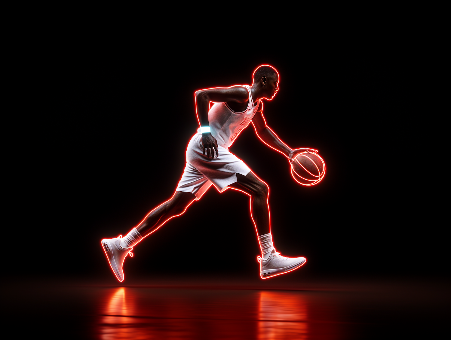 Neon-Lit Basketball Player Silhouette