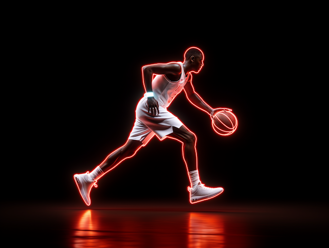 Neon-Lit Basketball Player Silhouette