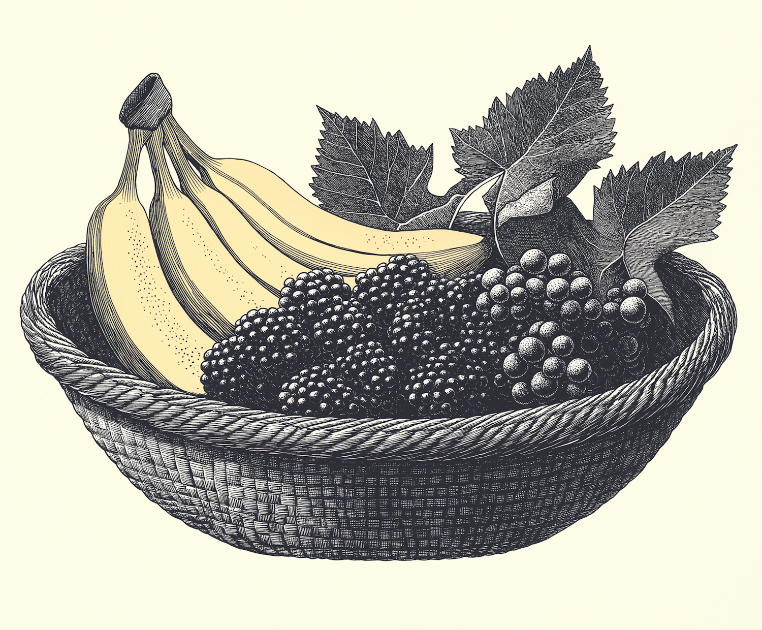 Monochromatic Fruit Basket Illustration