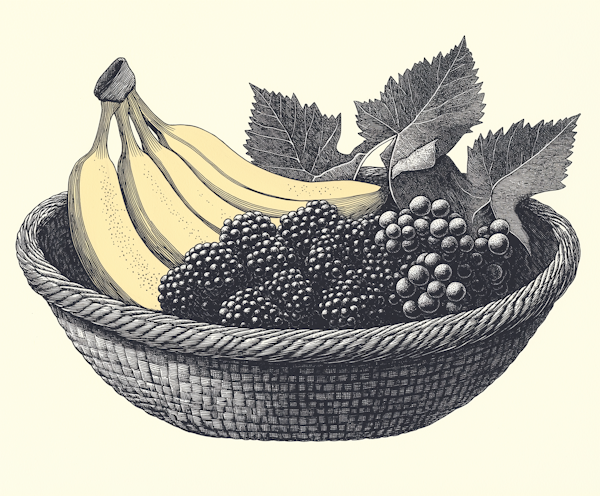 Monochromatic Fruit Basket Illustration