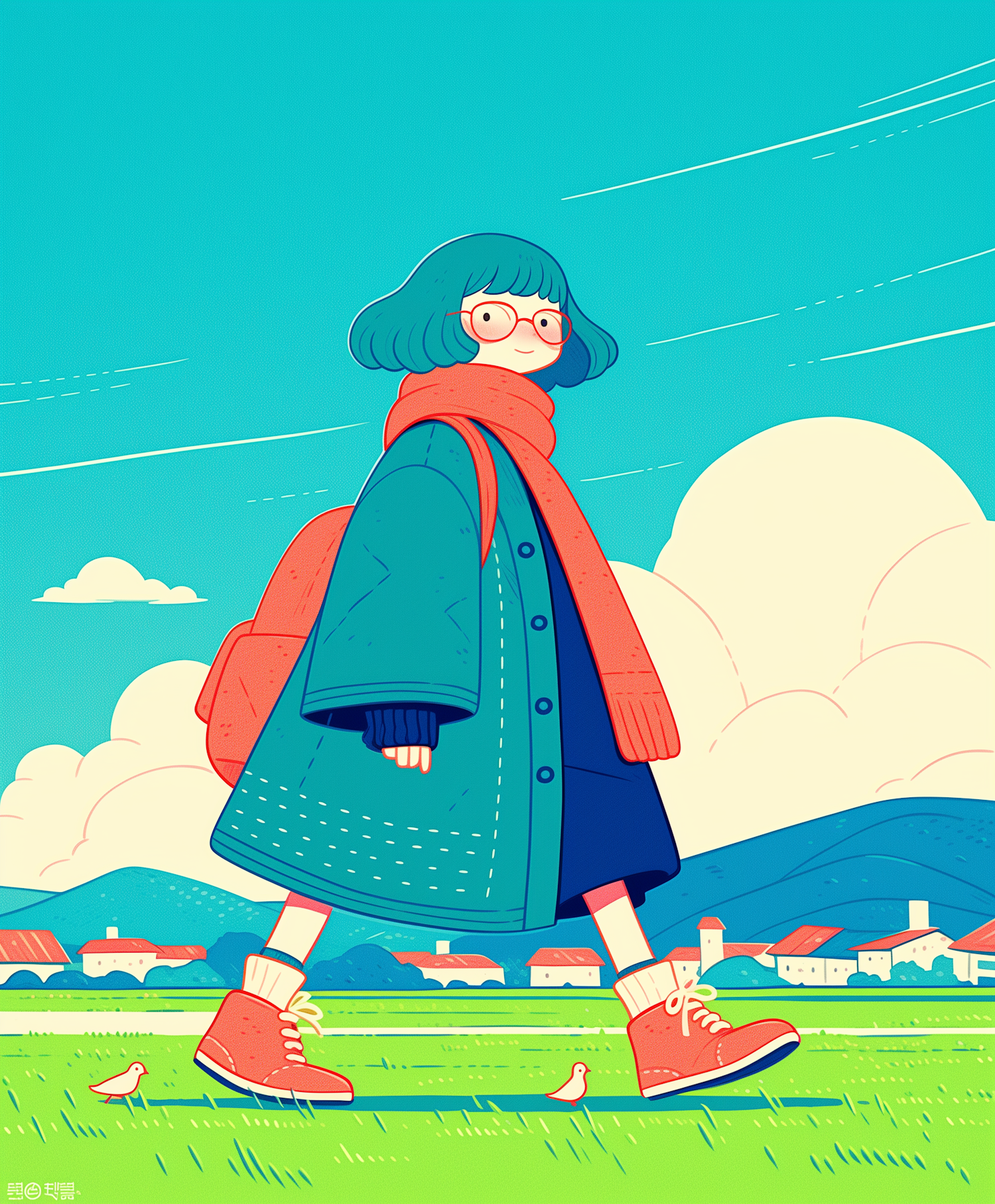 Stylized Person Walking Outdoors