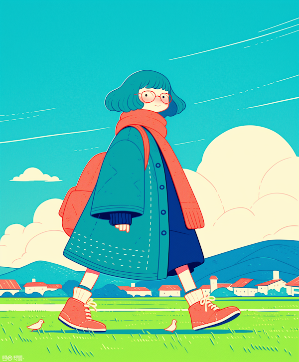 Stylized Person Walking Outdoors