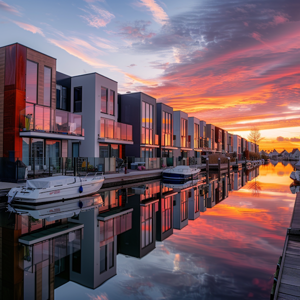 Modern Waterfront Residences at Twilight