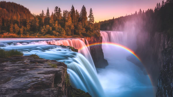 Waterfall Rainbow Scene