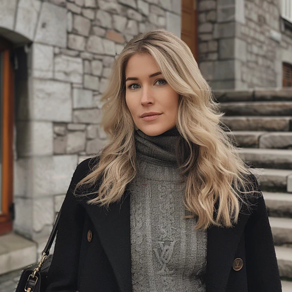 Elegant Woman on Stone Stairway