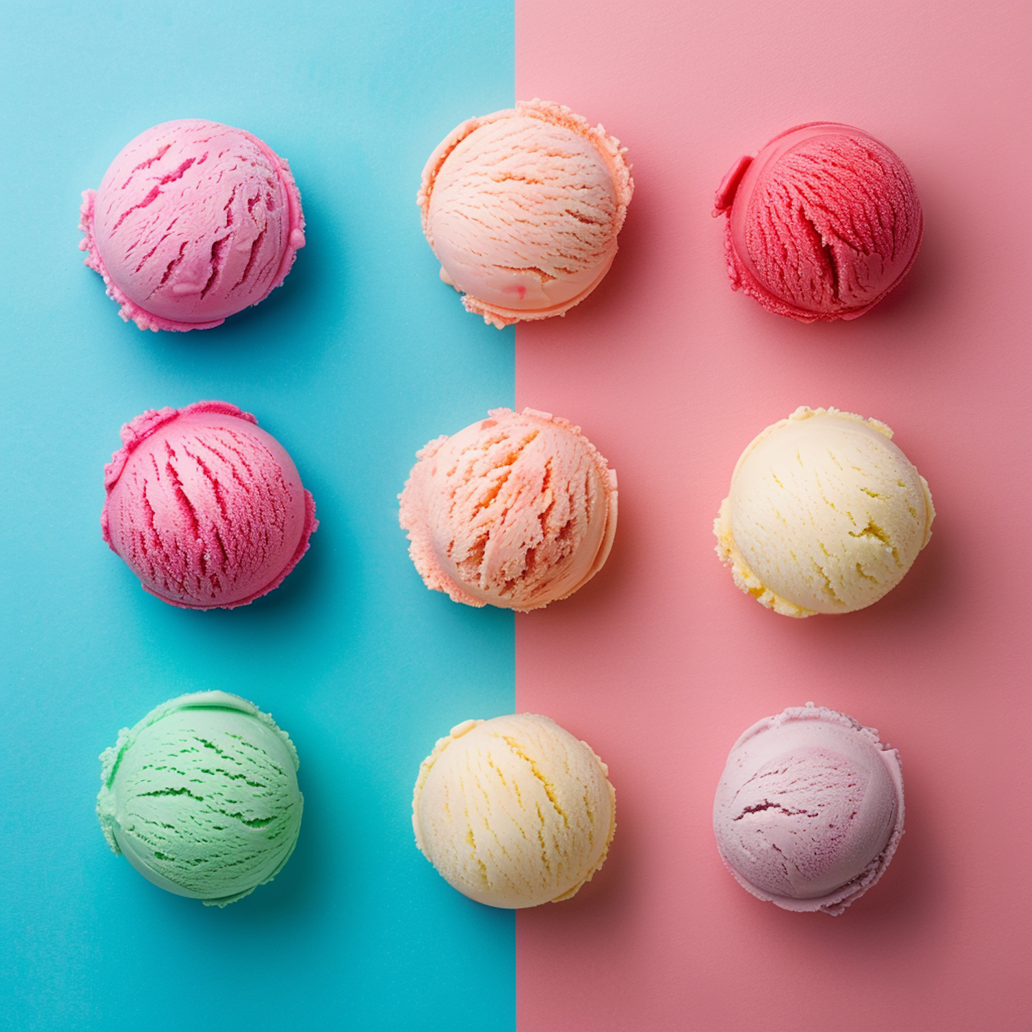 Vibrant Ice Cream Scoops on Split Background