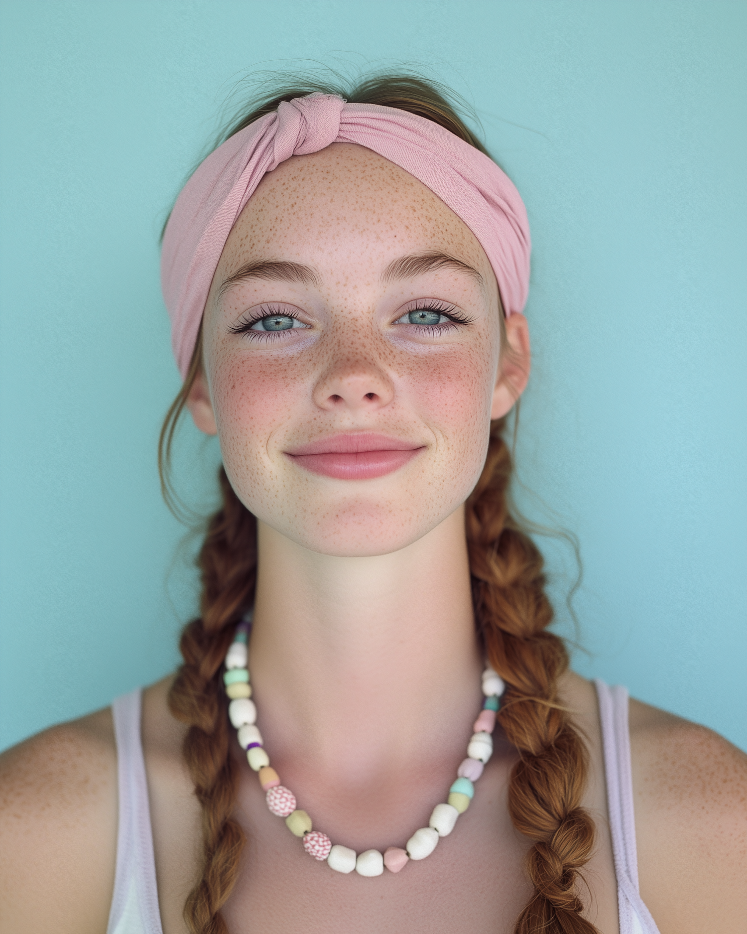 Portrait of a Freckled Girl with Braids