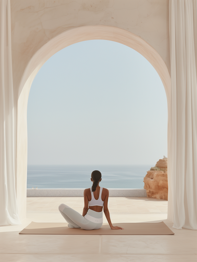 Woman Meditating by the Ocean