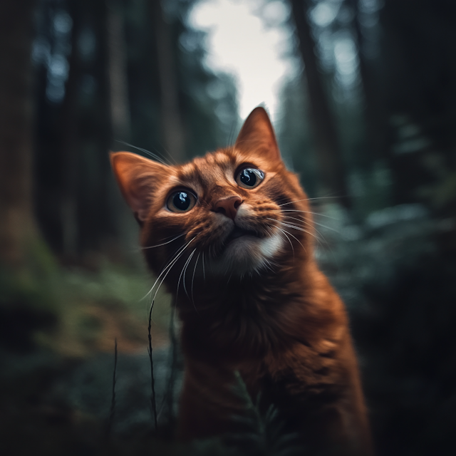 Curious Ginger Cat in Forest