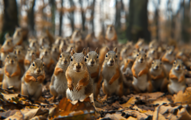 Lively Squirrel Gathering in Autumn