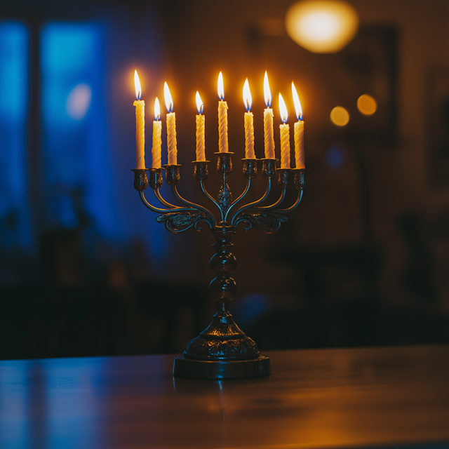 Lit Menorah with Candles