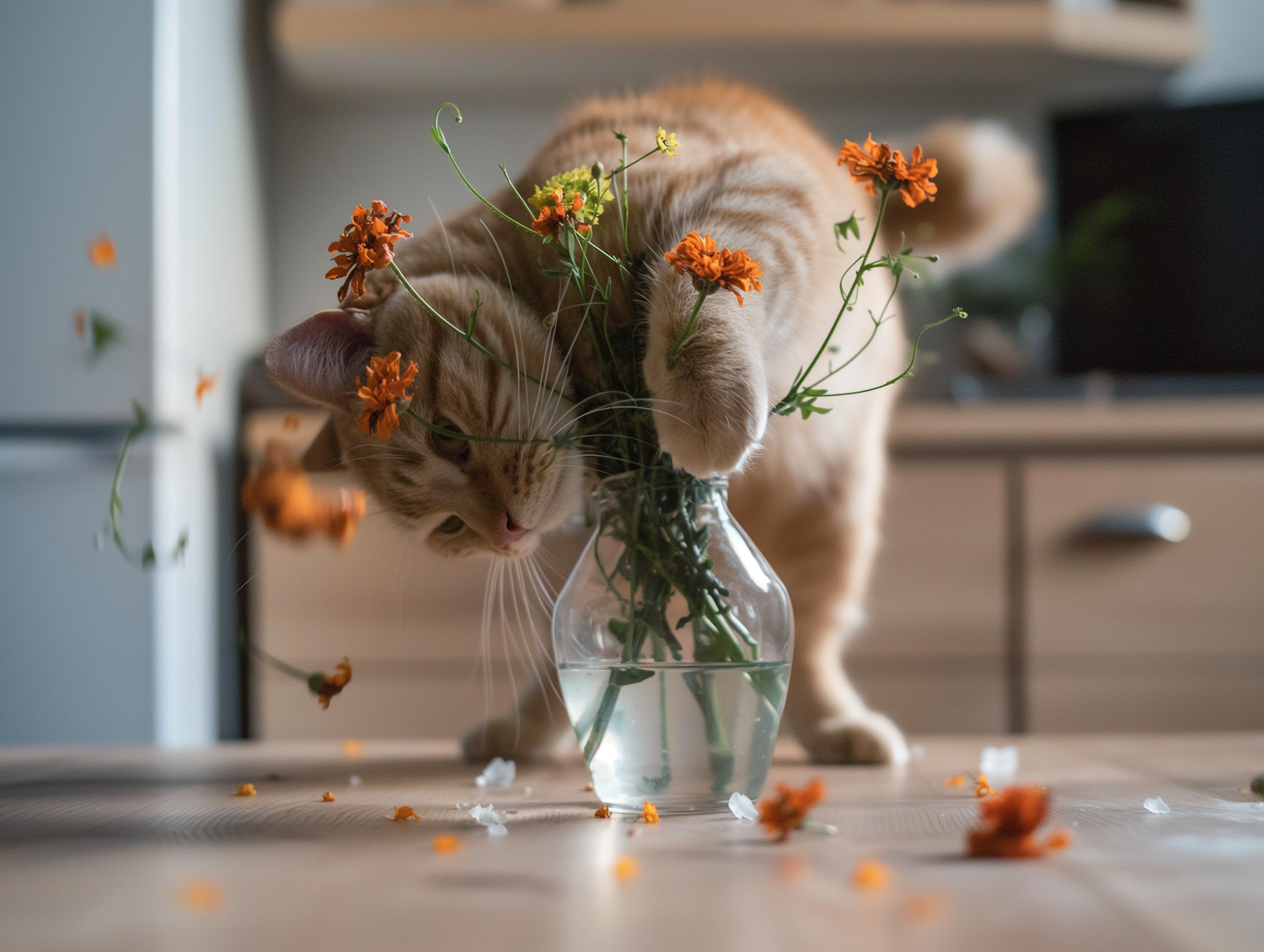 Curious Cat with Wildflowers