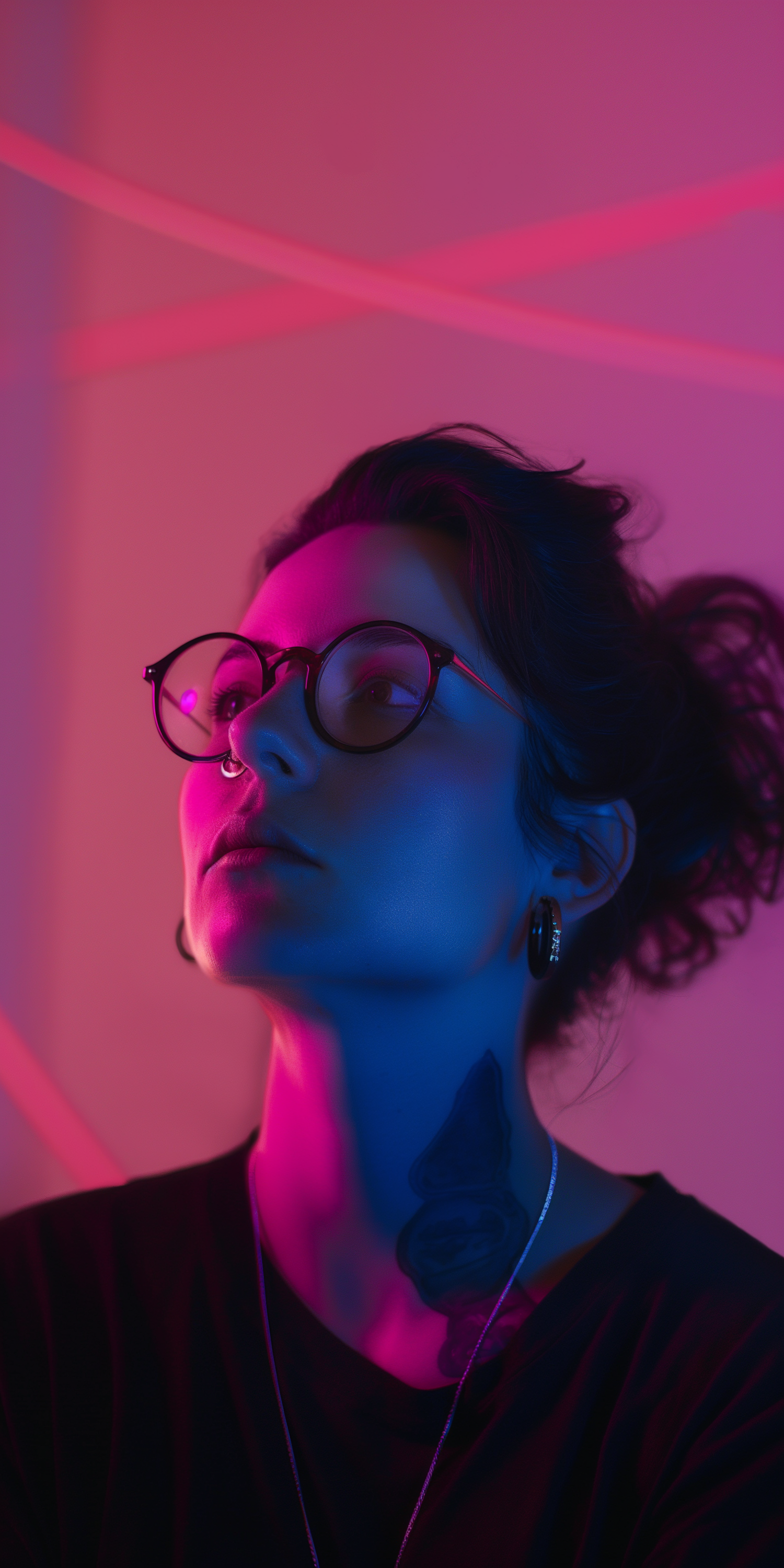 Portrait in Pink and Blue Lighting