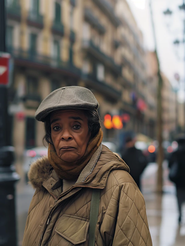 Contemplative Woman in City Street