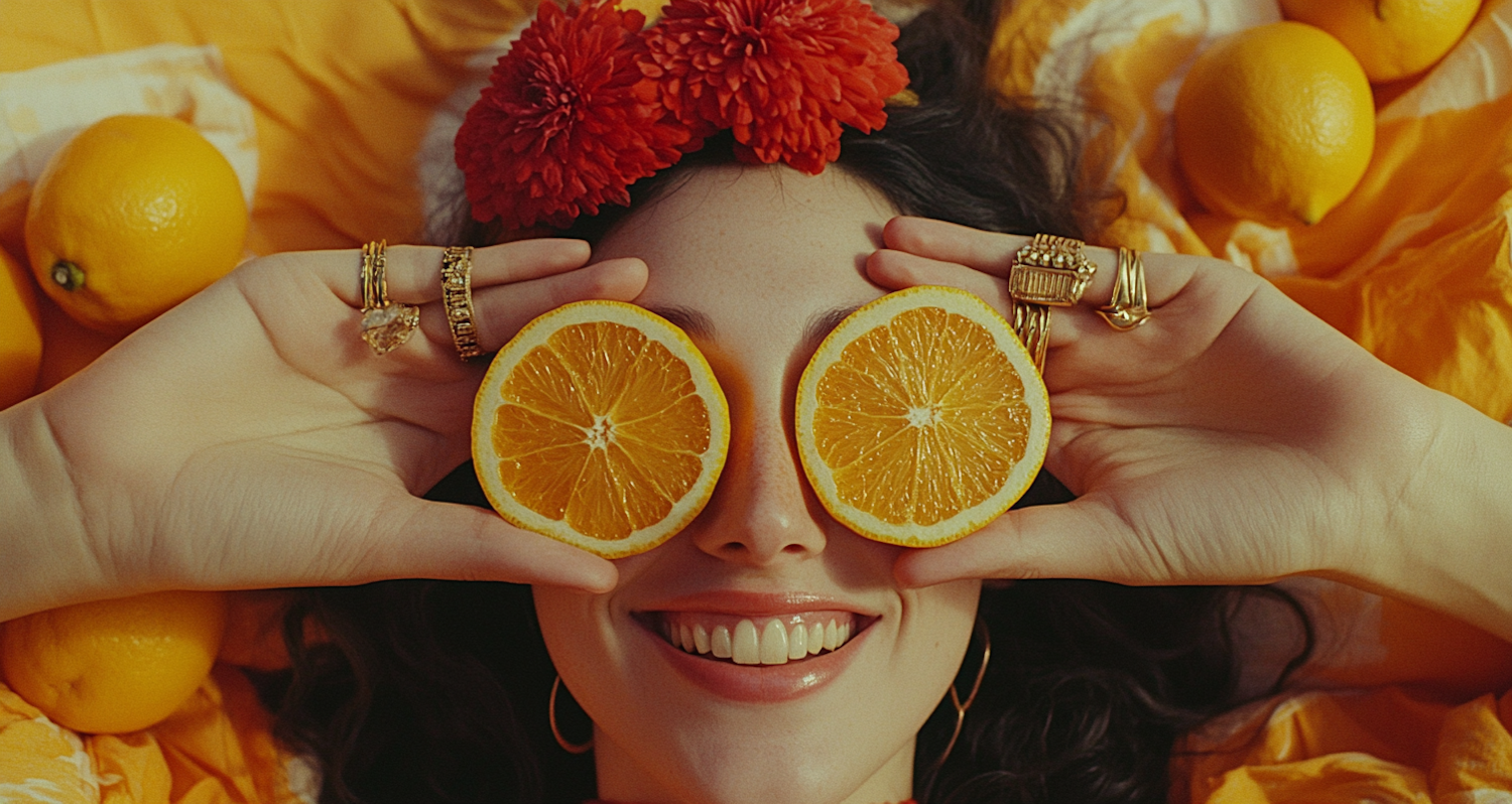 Joyful Woman with Orange Halves