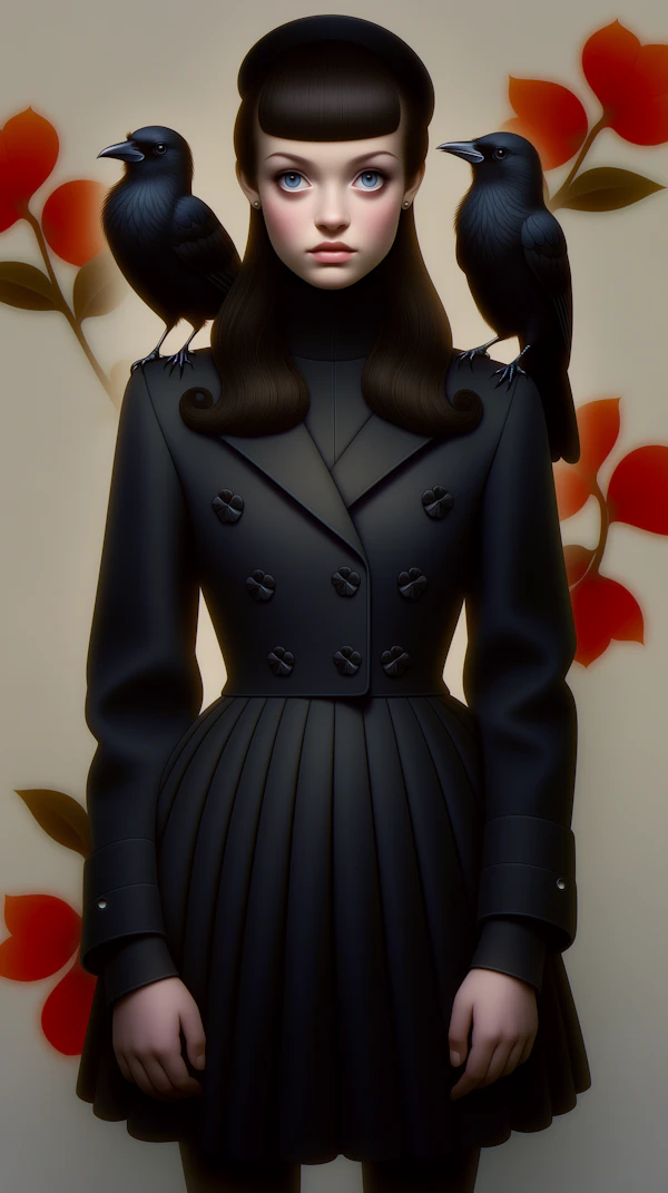Elegant Woman with Crows