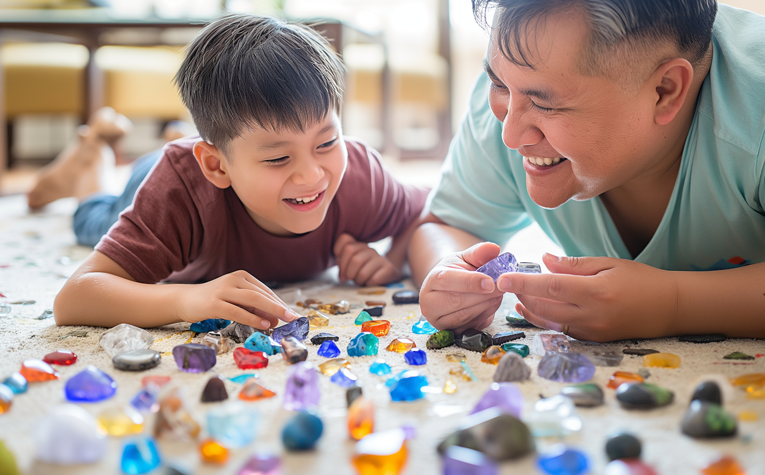 Father and Son Examining Gemstones