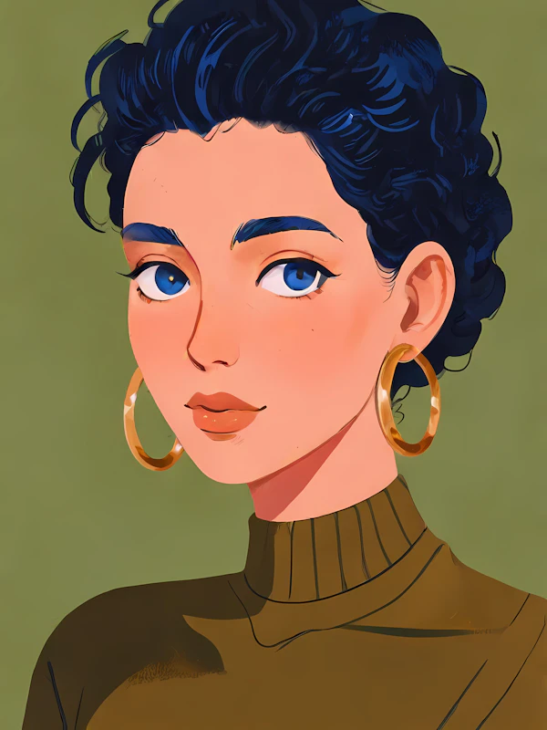 Stylized Portrait with Blue Hair