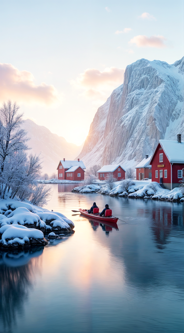 Winter Kayaking Scene