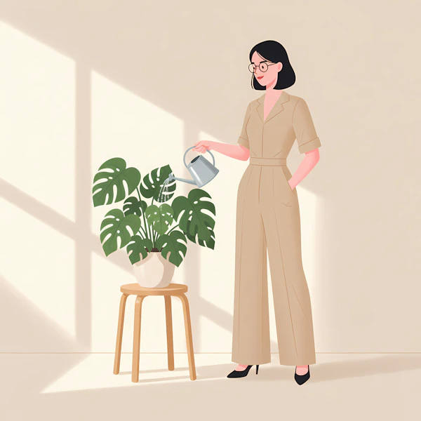 Woman Watering Plant