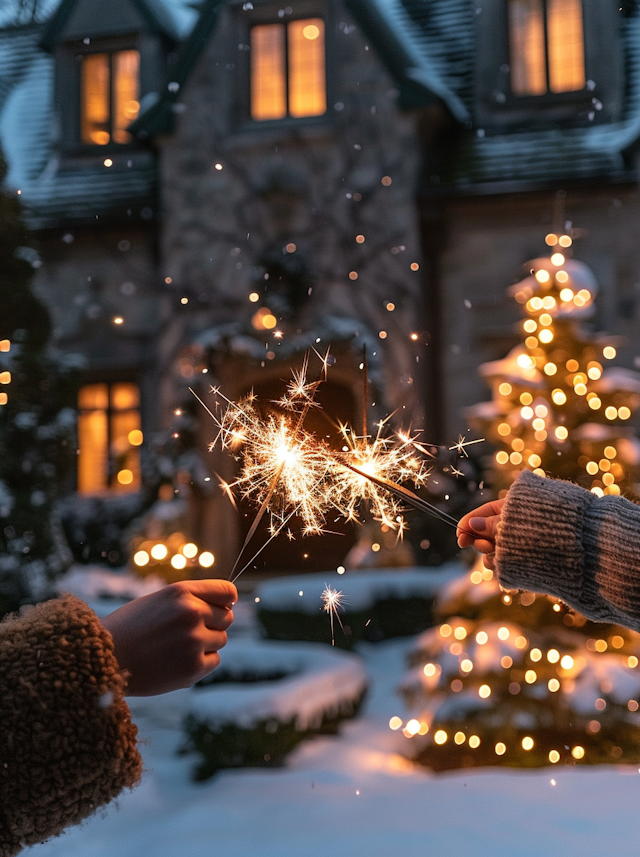 Festive Winter Evening with Sparklers