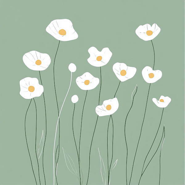 Minimalist White Flowers Illustration