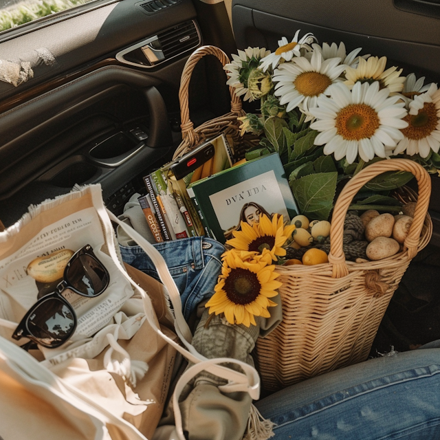 Cozy Car Interior with Journey Items