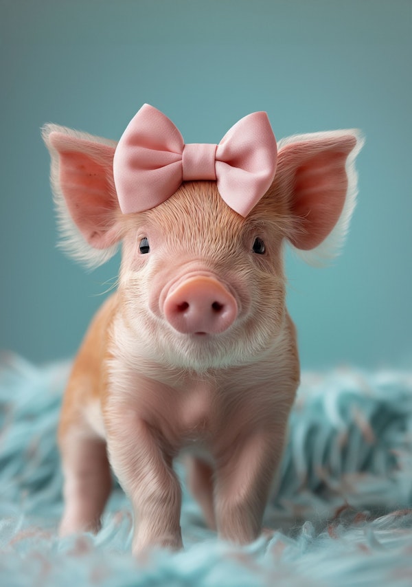 Curious Piglet with Pink Bow