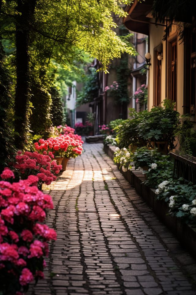 Tranquil Cobblestone Alley Oasis