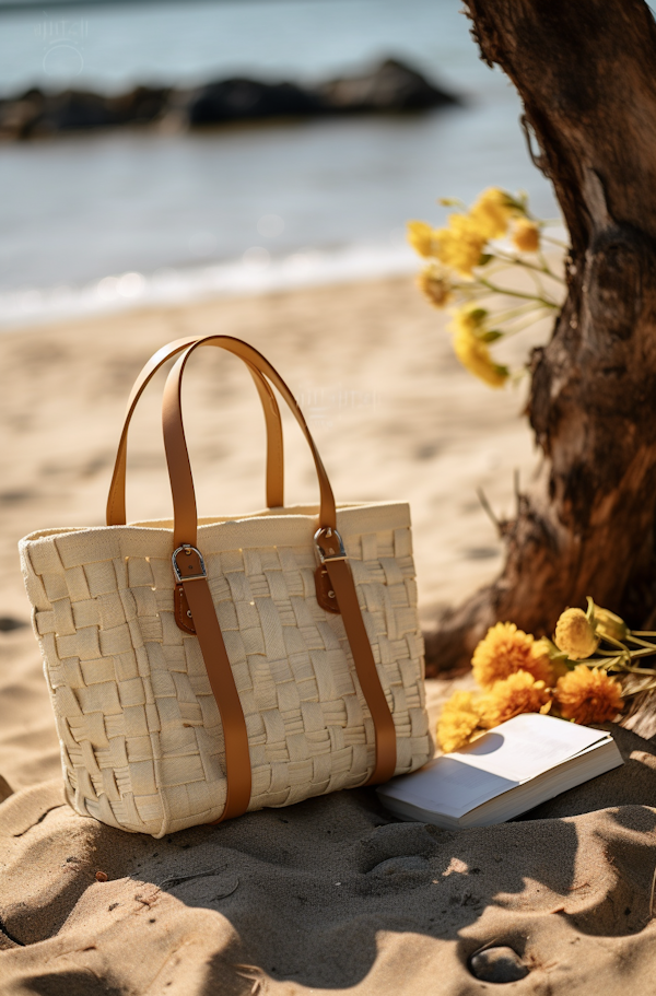 Serene Seaside Escape with Stylish Woven Tote