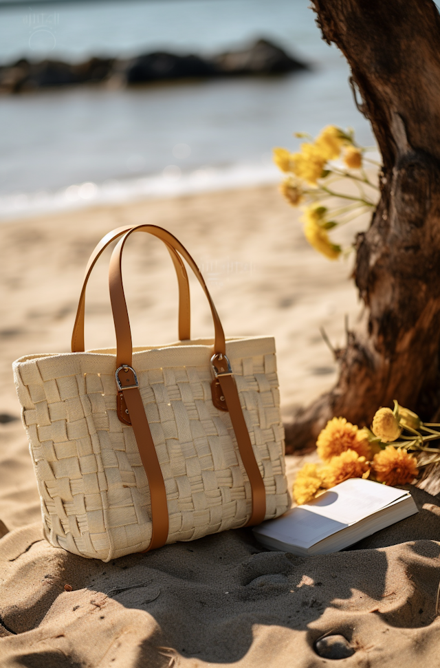 Serene Seaside Escape with Stylish Woven Tote