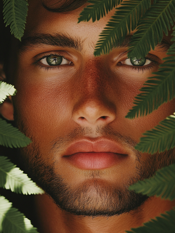 Serene Face with Fern Leaves