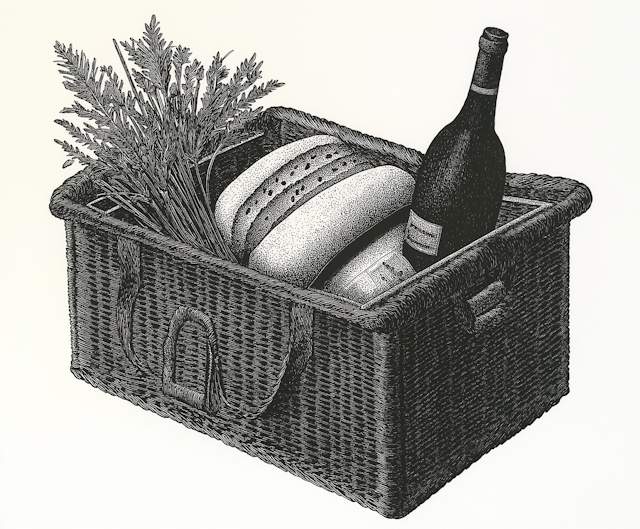 Vintage Picnic Basket Illustration