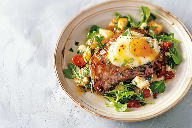 Gourmet Pork Chop with Fried Egg and Arugula