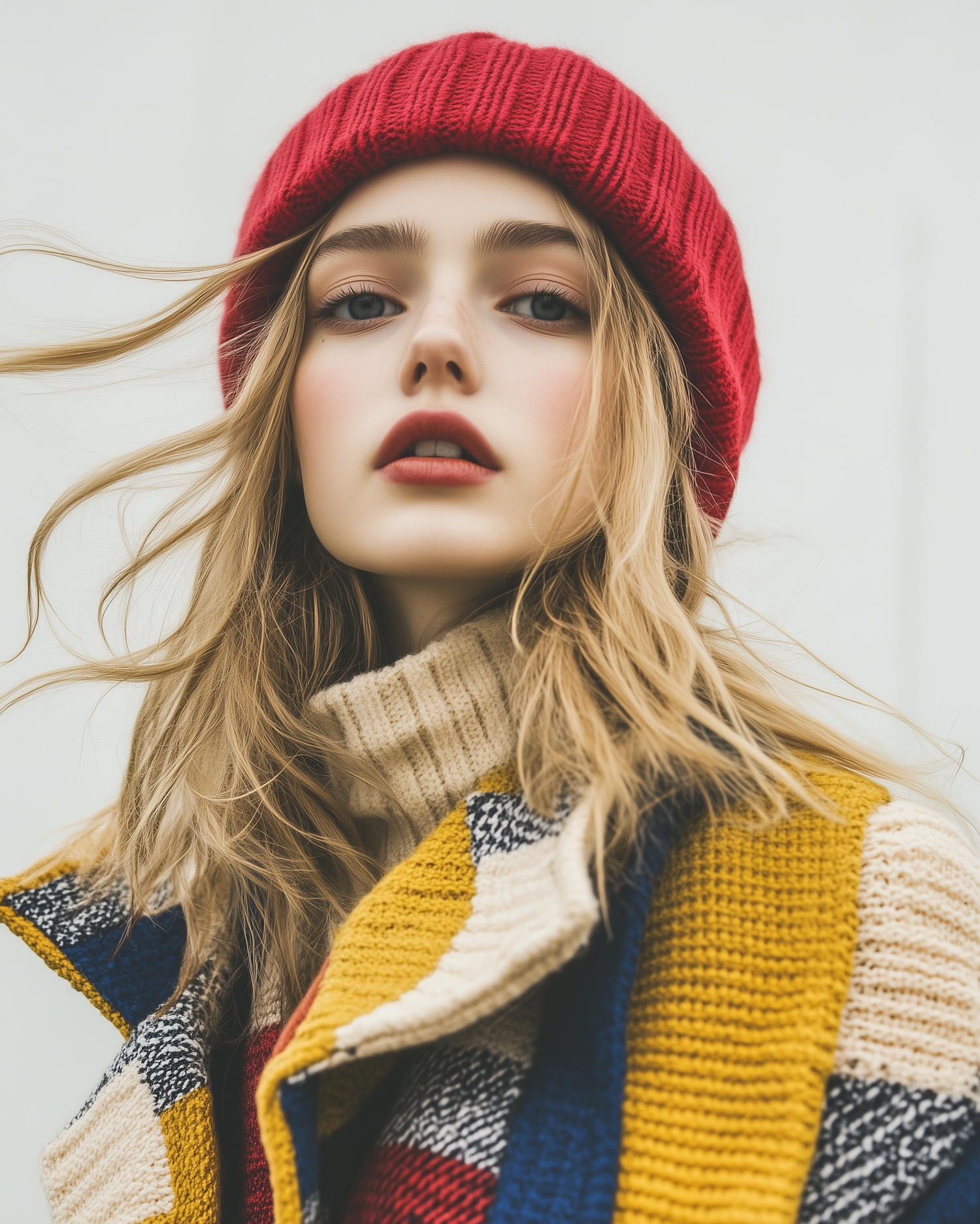 Portrait of a Young Woman in Vibrant Knitwear