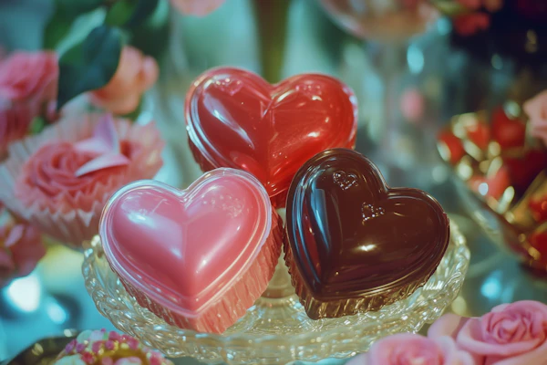 Heart-Shaped Chocolates on Glass Plate