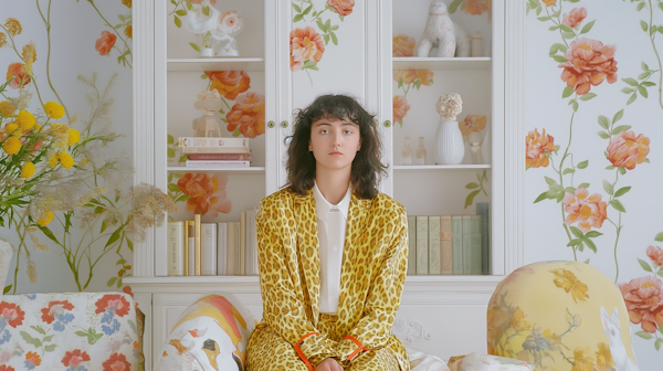 Contemplative Woman in a Floral Room