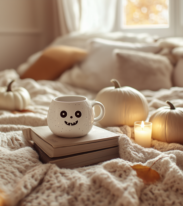 Cozy Autumn Setting with Mug and Books