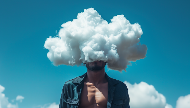 Cloud-headed Figure Against Blue Sky